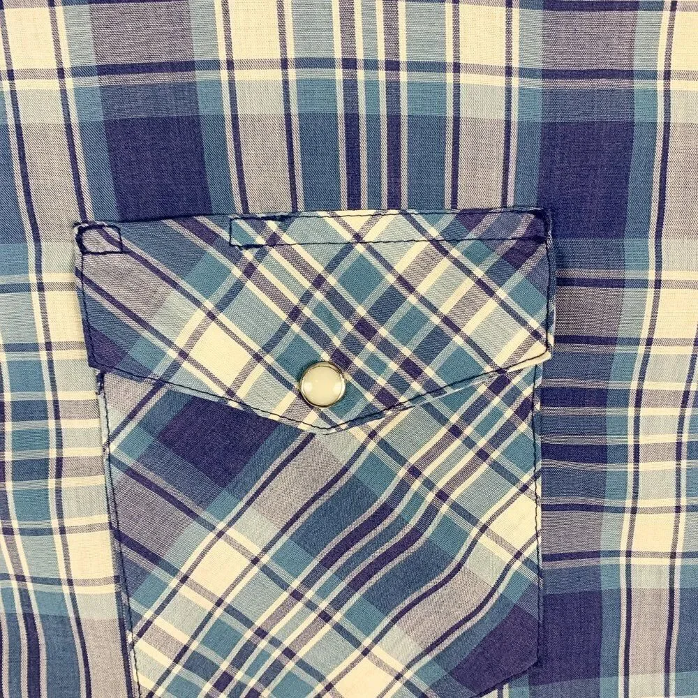 Wrangler Western Shirt Mens Extra Large‎ Blue Plaid Cowboy Southwest Camp Rodeo